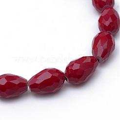Opaque Solid Color Glass Faceted Teardrop Beads Strands&nbsp;GLAA-Q052B-03