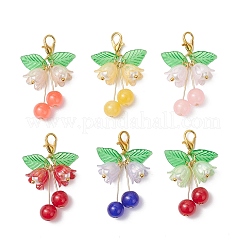 6Pcs 6 Colors Flower Glass & Acrylic Pendant Decorations&nbsp;HJEW-JM04510