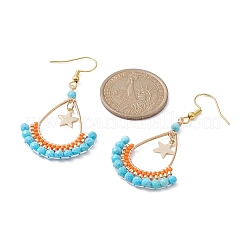 Dyed Natural Howlite Beaded Teardrop with Star Dangle Earrings&nbsp;EJEW-MZ00079-02