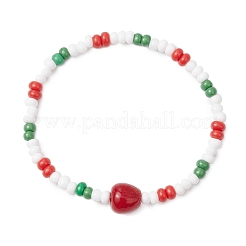 Christmas Glass Seed & Handmade Lampwork Beads Stretch Bracelets for Women&nbsp;BJEW-MZ00197-03