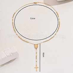 201 Stainless Steel Crystal Rhinestone Relief Portrait Saint Pendant Tassel Cross Rosary Bead Necklaces for Women&nbsp;EU5525-1