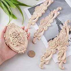 5Pcs Rubber Wood Carved Onlay Applique Craft&nbsp;WOOD-FH0001-85