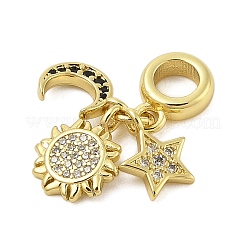 Rack Plating Brass Micro Pave Clear & Black Cubic Zirconia European Dangle Charms&nbsp;KK-Z074-65G