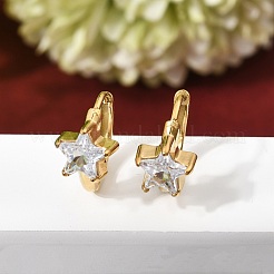 Star 304 Stainless Steel Clear Cubic Zirconia Hoop Earrings&nbsp;EJEW-P344-01G