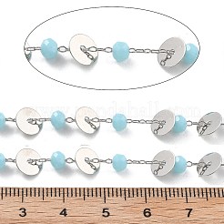 Handmade Brass & Glass Bead Flat Round Chains&nbsp;CHC-L051-06P-01
