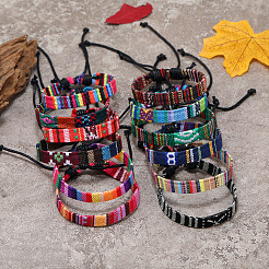 12Pcs Adjustable Ethnic Style Cotton Cord Braided Bracelets for Men Women&nbsp;FS-WGF0782-01