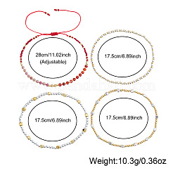 4Pcs 4 Styles Brass Round Beads Stretch Bracelets & Rondelle Natural Mixed Gemstone & Glass Seed Beads Braided Bead Adjustable Bracelets for Women&nbsp;WH3710