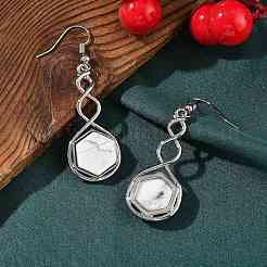 Hexagon Natural Howlite Dangle Earrings&nbsp;EJEW-K298-01P-05