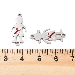 Valentine's Day 304 Stainless Steel FireBrick Enamel Boy Girl Connector Charms&nbsp;STAS-Z078-16P