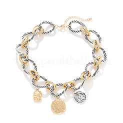 Zinc Alloy with Aluminium Coin Pendant Twisted Ring Link Chain Bib Necklaces for Women&nbsp;FS-WG2722B-01