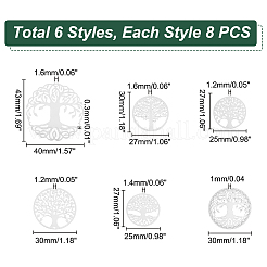 48Pcs 6 Style 201 Stainless Steel Filigree Pendants&nbsp;STAS-UN0042-04
