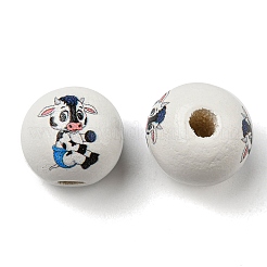 Spray Painted Natural Wood European Beads&nbsp;WOOD-M009-02