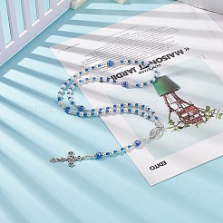 Glass Pearl & Acrylic Rosary Bead Necklace&nbsp;NJEW-TA00041-01