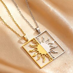 Two-Tone 201 Stainless Steel Hollow Rectangle Pendant Couple Matching Necklaces&nbsp;FS-WGDFCCD-05