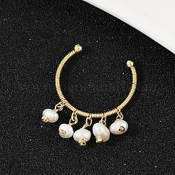 Brass Natural Freshwater Pearl Adjustable Open Cuff Rings for Women&nbsp;RJEW-U064-01G