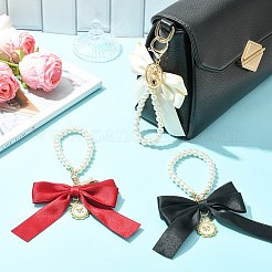 4Pcs 4 Colors Alloy Imitation Pearl Bowknot Keychains for Decorations&nbsp;ST-CJ0028-03