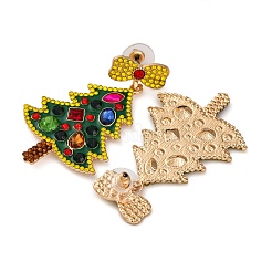 Christmas Trees with Bowknot Alloy Dangle Stud Earrings for Women&nbsp;EJEW-Z078-01A