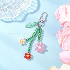 3Pcs Colors Cat Eye & Glass Seed Beaded Flower Pendant Decorations&nbsp;HJEW-TA00383