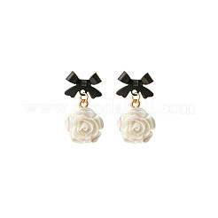 Flower with Bowknot Alloy Resin Dangle Stud Earrings&nbsp;FS-WG70D25-01