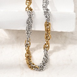 6MM Duo Tone 304 Stainless Steel Textured Rope Chain Necklaces&nbsp;SA-CBA70A3-01GP