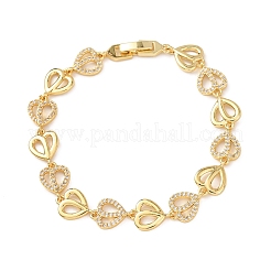 Brass Micro Pave Clear Cubic Zirconia Heart Link Chain Bracelets for Women&nbsp;BJEW-F530-07G