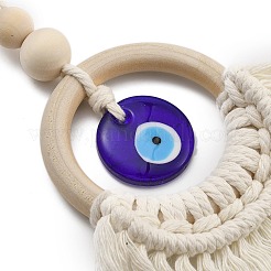 Handmade Macrame Cotton Threads & Wood Ring Hanging Ornaments&nbsp;HJEW-TA00306