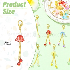 14Pcs 7 Styles Glass Flower with Brass Twisted Chains Pendant Decorations&nbsp;HJEW-YW00341