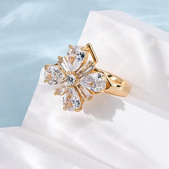 Brass Micro Pave Cubic Zirconia Rotating Finger Rings&nbsp;RJEW-S636-06G