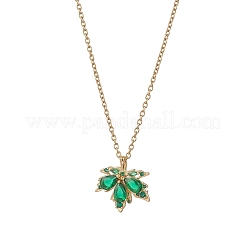 Brass Pave Cubic Zirconia Maple Leaf Pendant 304 Stainless Steel Cable Chain Necklaces for Women&nbsp;NJEW-JN05901-02