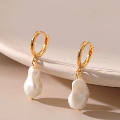 Teardrop Brass Baroque Pearl Hoop Earrings&nbsp;YP9367