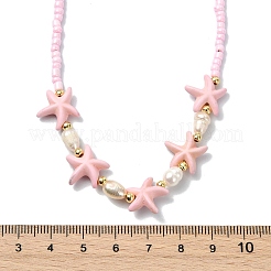 2Pcs 2 Styles Ocean Turtle Starfish Synthetic Turquoise & Natural Pearl & Glass Seed Beaded Necklaces&nbsp;NJEW-JN06130-01