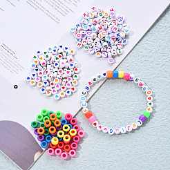 1 Bag 1200Pcs Opaque Acrylic Flat Round with Letter & Heart Beads&nbsp;DIY-YW0002-32