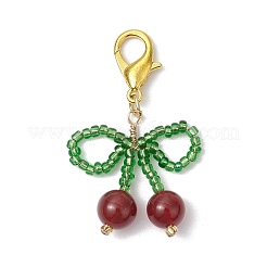 Cherry Natural Carnelian & Glass Seed Beads Pendant Decorations&nbsp;HJEW-MZ00128-01