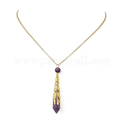 304 Stainless Steel Filigree Natural Amethyst Faceted Pointed Bullet Pendant Brass Cable Chain Necklaces&nbsp;NJEW-JN06568-02