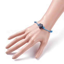 Natural Sodalite Heart Braided Cord Bracelet&nbsp;BJEW-JB07685-04