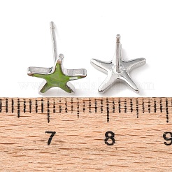 Brass Enamel Starfish Stud Earrings&nbsp;EJEW-I322-02P