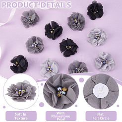 30Pcs 3 Colors 3D Flower Chiffon & Rhinestone & Plastic Pearl Sew on Appliques&nbsp;PATC-GA0001-65