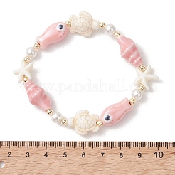 Synthetic Turquoise & Shell Pearl & Porcelain Beaded Stretch Bracelets for Women&nbsp;BJEW-JB13556