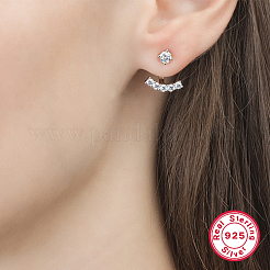 Rhodium Plated Platinum 925 Sterling Silver Micro Pave Cubic Zirconia Front Back Stud Earrings&nbsp;AY7937-1