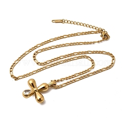304 Stainless Steel Pave Clear Cubic Zirconia Religion Cross Pendant Necklaces for Women&nbsp;NJEW-K304-01G