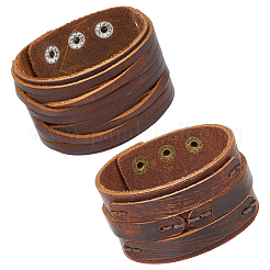 2Pcs 2 Styles Cowhide Leather Bracelets&nbsp;BJEW-CL0003-34A