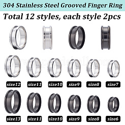 24Pcs 12 Styles 201 Stainless Steel Grooved Finger Ring Settings&nbsp;RJEW-SC0001-42