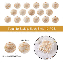 100Pcs 10 Style Unfinished Natural Wood European Beads&nbsp;WOOD-CW0001-03