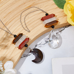 2Pcs Glass & Natural Quartz Crystal & Red Jasper & Tiger Eye & Brecciated Jasper Pendant Decorations&nbsp;HJEW-DC00103