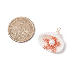Cylinder Seed Beaded Starfish & Shell Pendants&nbsp;PALLOY-MZ00547-01
