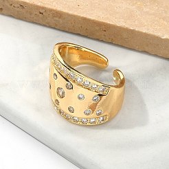 Brass Micro Pave Clear Cubic Zirconia Cuff Rings for Women&nbsp;RJEW-U041-07G