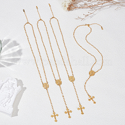 4Pcs Brass Jesus Cross Virgin Pendant Ball Chain Rosary Bead Necklaces&nbsp;NJEW-GO0001-16