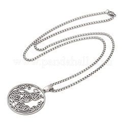 Ring with Cat Shape Pattern 201 Stainless Steel Pendant Necklaces for Men Women&nbsp;NJEW-K283-13P