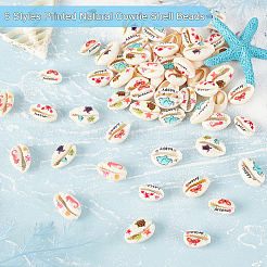60Pcs 6 Styles Printed Natural Cowrie Shell Beads&nbsp;SHEL-PH0001-43
