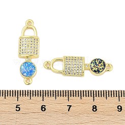 Brass Micro Pave Clear Cubic Zirconia Lock Connector Charms&nbsp;KK-I723-01G